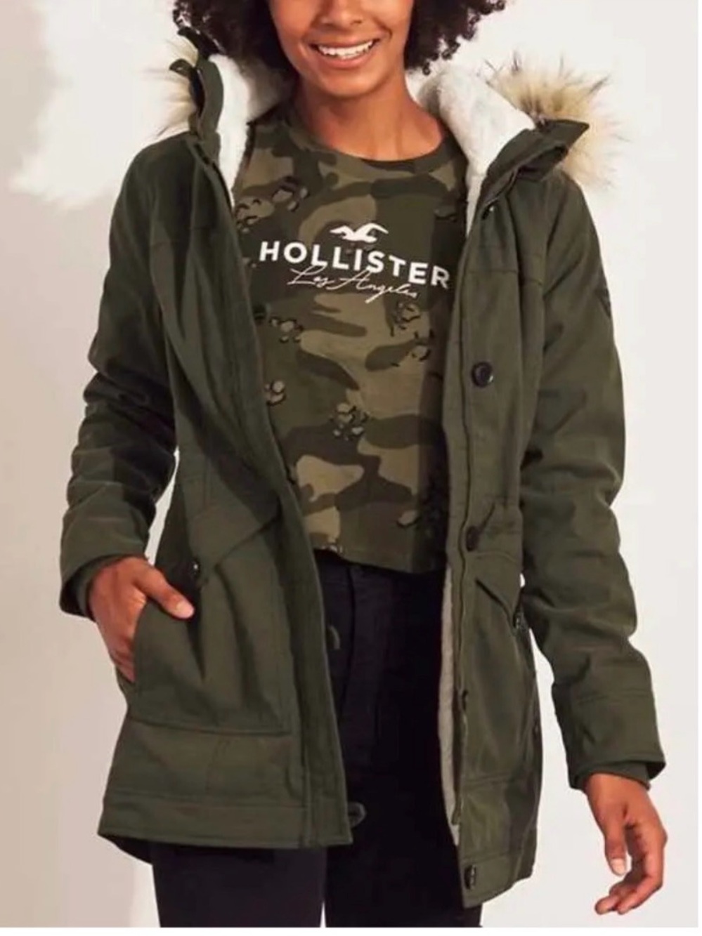 Hollister Olive Green Fur-Trim Parka Jacket - Women's Size XXL